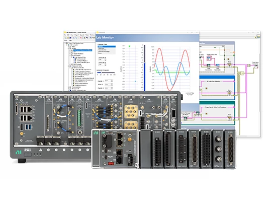 Monitor with a PXI chassis.