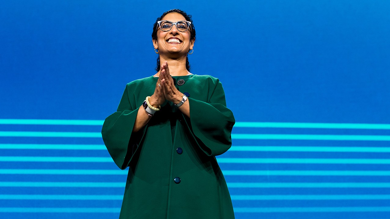 NI President Ritu Favre speaking onstage at NI Connect 2026.