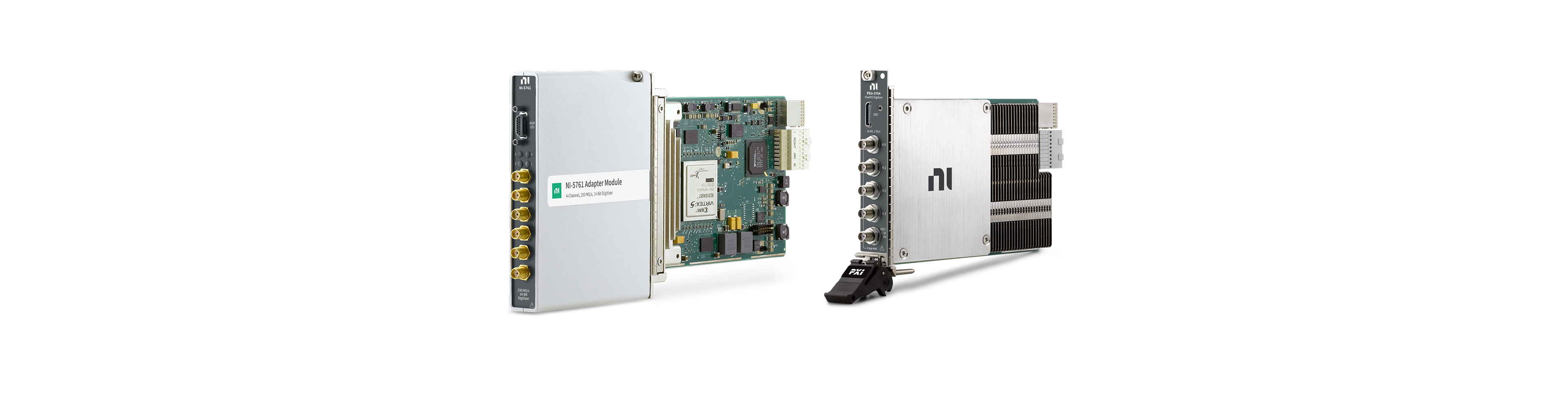 NI FlexRIO PXI digitizer and FlexRIO adapter displayed together