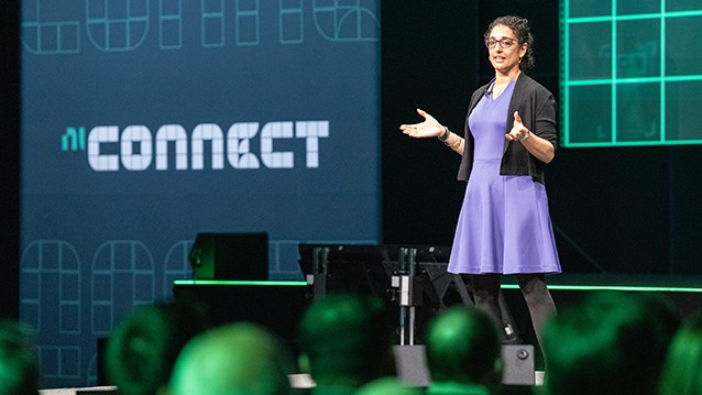 NI President, Ritu Favre, on the keynote stage of NI Connect Austin