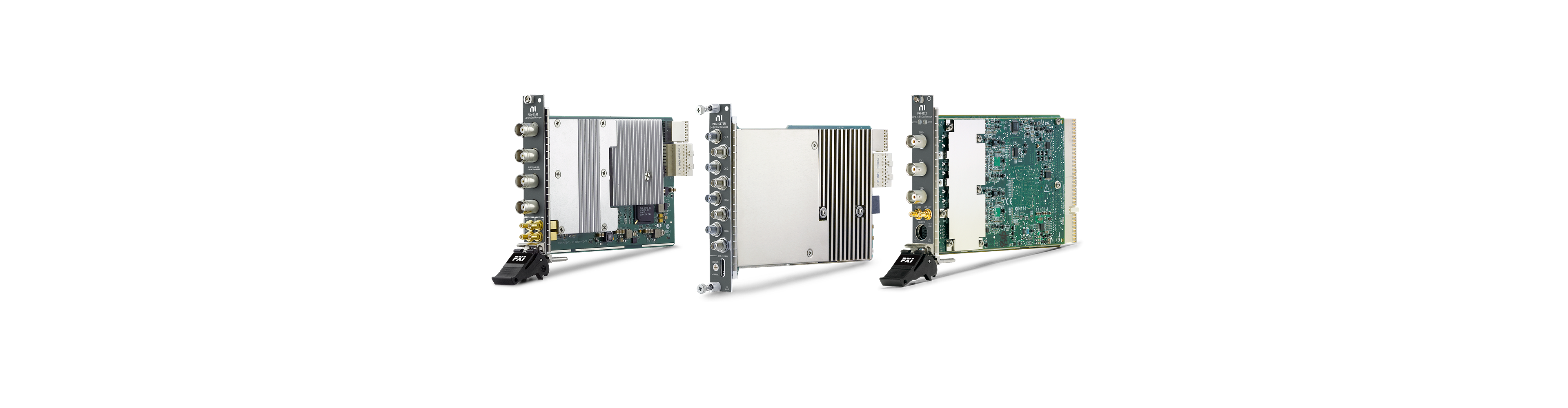 Combination of NI PXI high-density oscilloscopes shown together as test instruments