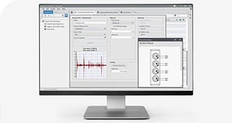 Vue frontale d’un PC exécutant le logiciel FlexLogger