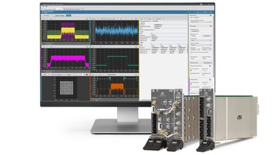 搭載 VST 且軟體顯示著 RF 波形的 PXIe-7903 高速序列模組