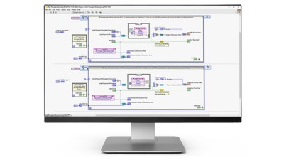 モニタに表示されたLabVIEW FPGAコードのブロック図