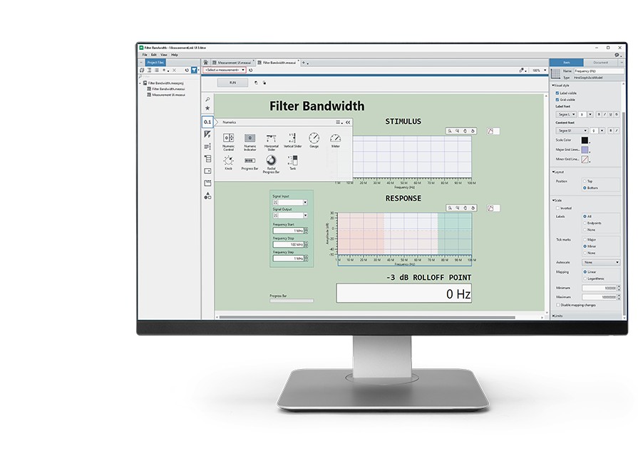 MeasurementLink UI Editor showing filter bandwidth measurement.