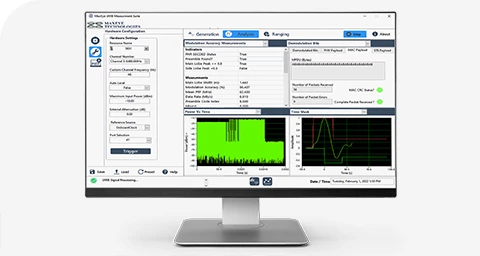 Moniteur affichant l’interface utilisateur du toolkit de test UWB