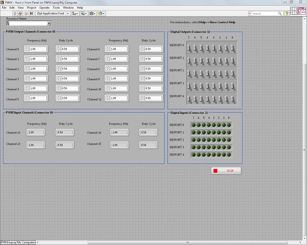 Front Panel of the LabVIEW Host Code