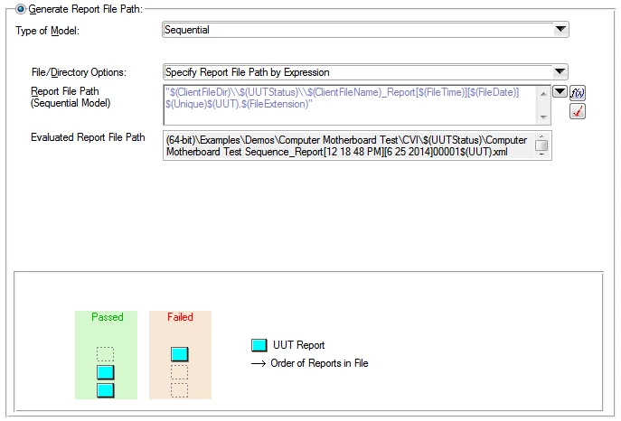 Configuring a Different Report File Pathname Based on the UUT Result