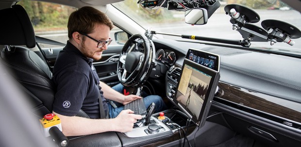 ZF engineer collects data from sensors on an autonomous vehicle.