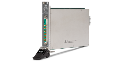 NI PXIe‑4190 PXI LCR meter module shown with NI‑branded metal enclosure and front‑panel connectors, designed for precision inductance, capacitance, and resistance measurements in PXI test systems.