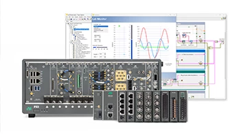 Combination shot of popular NI hardware and software products