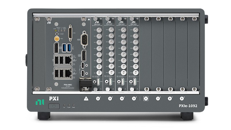 Homogene Synchronisation von vier 8-Kanal-Oszilloskopmodulen des Typs PXIe-5108 als einheitliches 32-Kanal-Oszilloskop