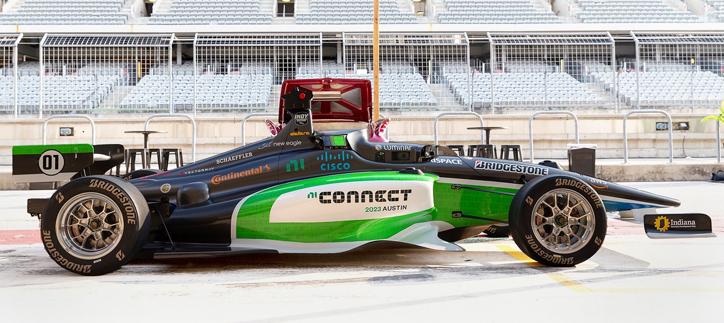 Autonomous race car on the track at the Circuit of the Americas