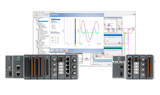 LabVIEW software interface displayed on a computer screen, with CompactDAQ systems hardware displayed belowNEED