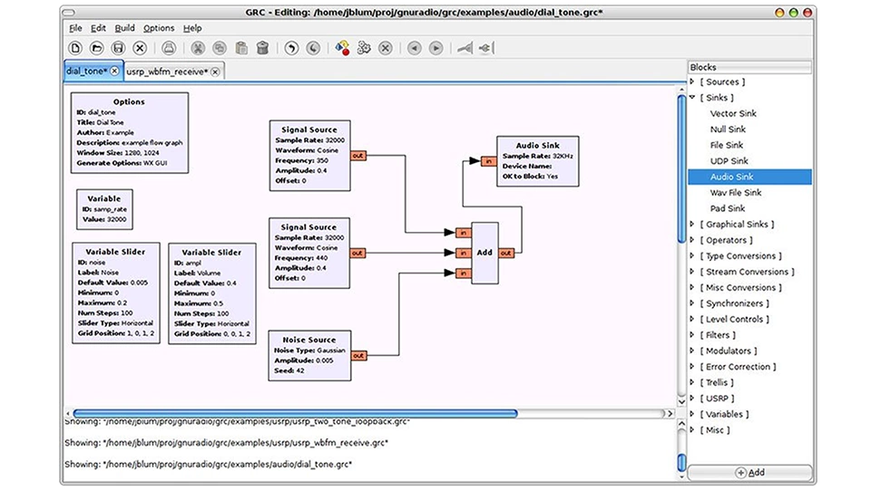 Screenshot of open-source software for SDR developers