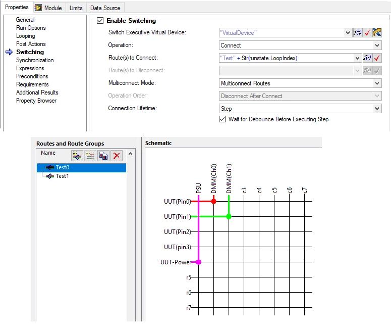 Use NI Switch Executive to specify routes directly from TestStand step settings, including support for TestStand expression