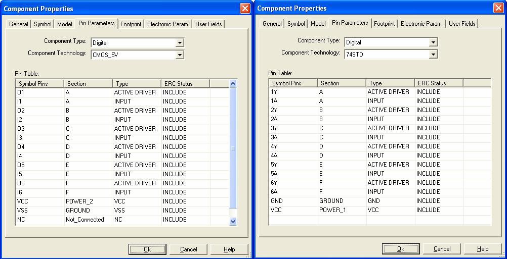 NOR and NOT gate pin parameters