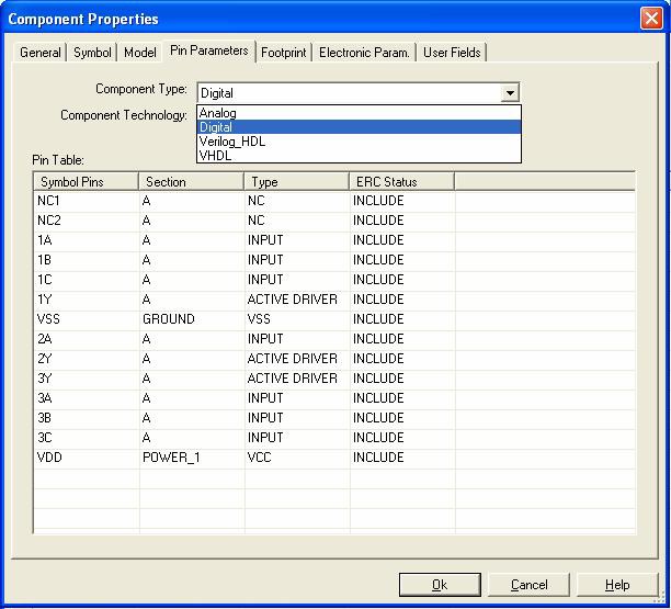 Component type selection dialog