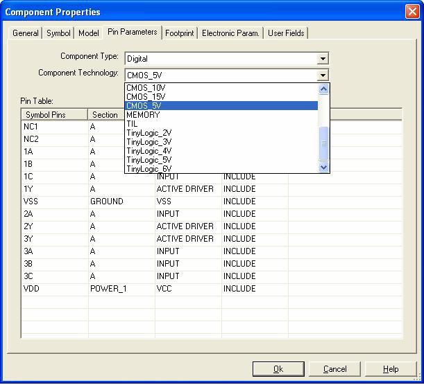 Component properties dialog box for digital 