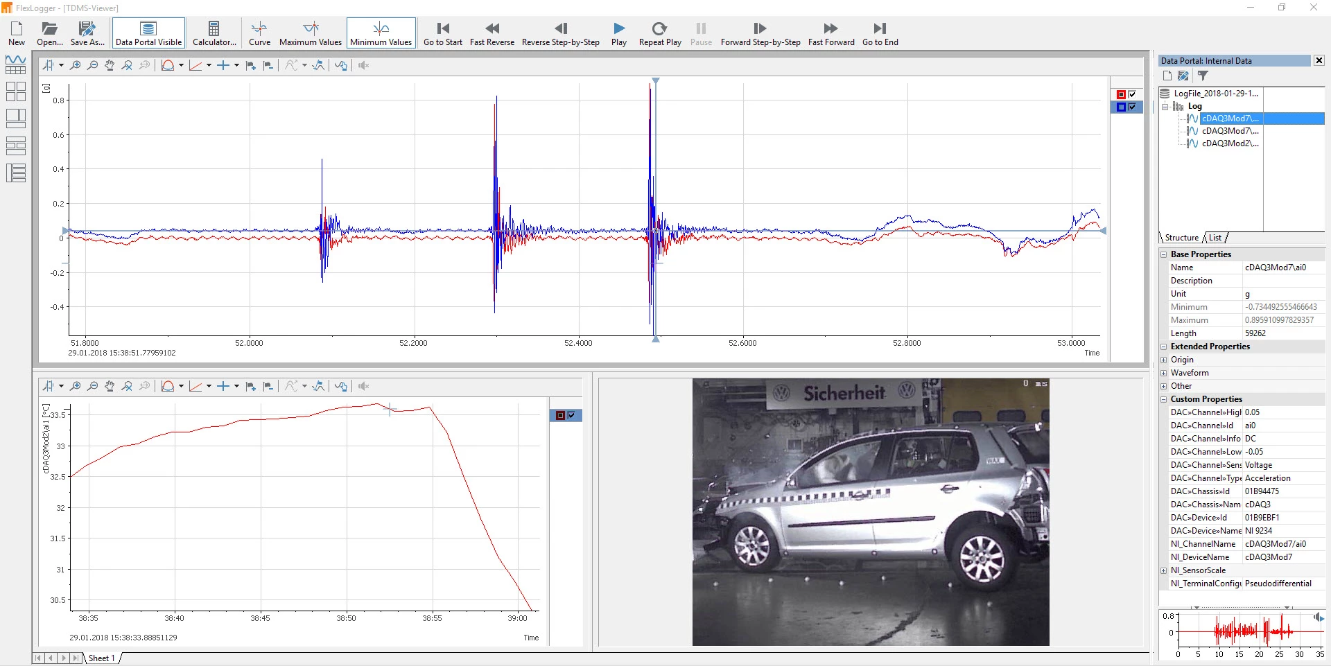 Synchronize data and videos together during playback using the FlexLogger TDMS Viewer