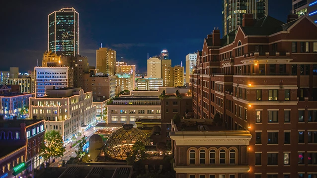 Fort Worth Texas skyline at night.