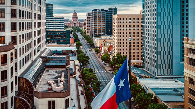 Aerial view of Congress Avenue towards the Texas State Capitol in downtown Austin - Experience Austin at NI Connect
