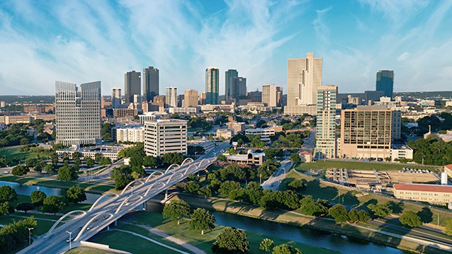 Austin Texas skyline at sunset.