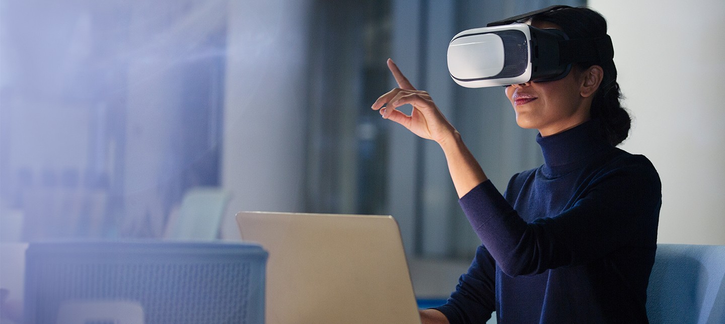woman using virtual reality simulator