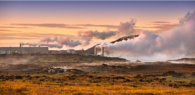Geothermal power plant producing energy.