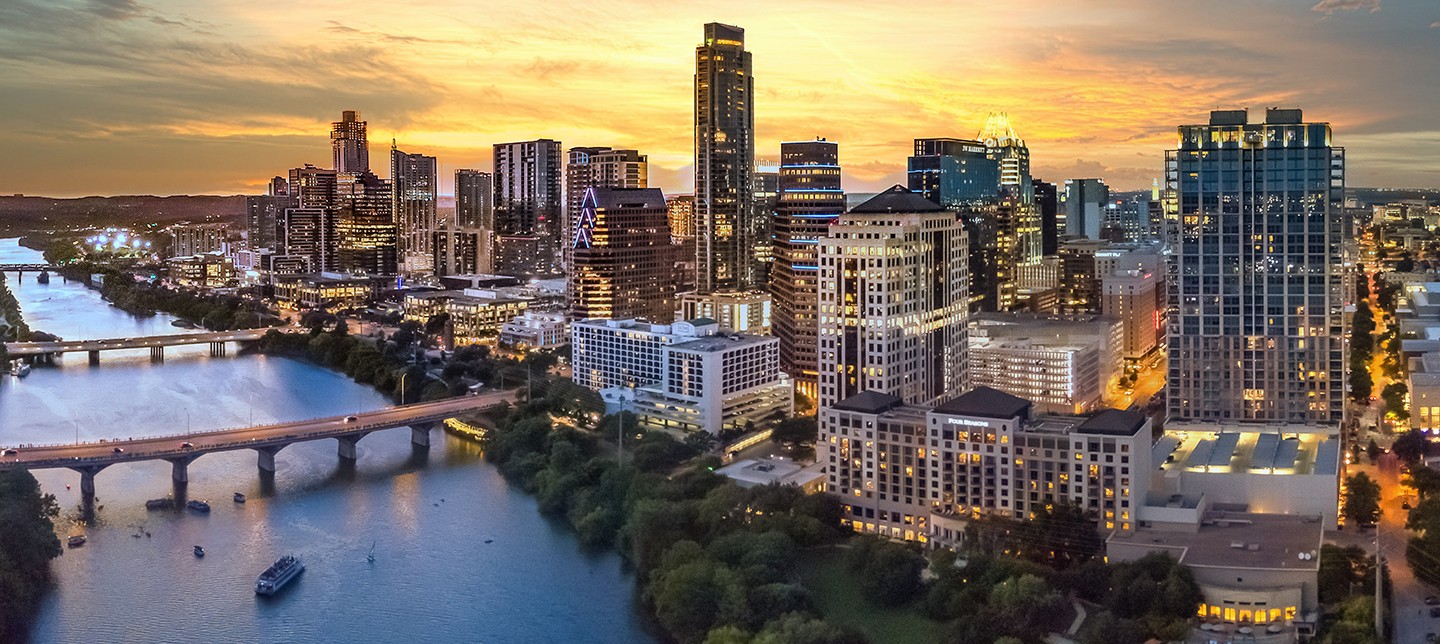 Austin Texas skyline at sunset.