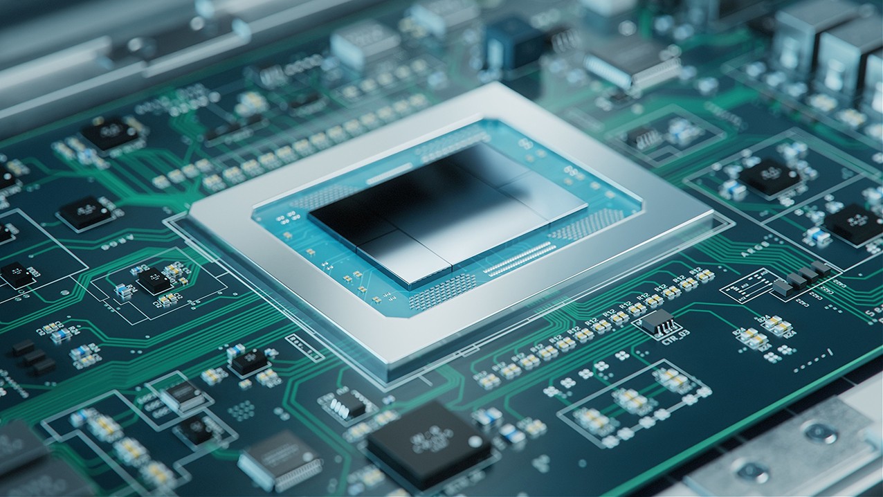 Close-up of an NVIDIA processor on a circuit board.