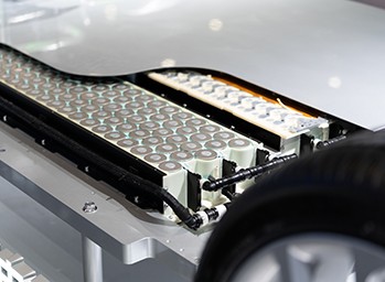 Cross-section of a battery module in an electric vehicle