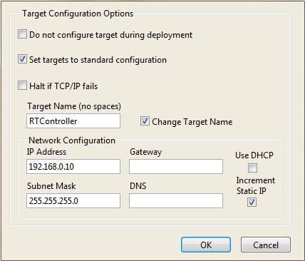 Cuadro de diálogo Configuración de implementación del dispositivo RT