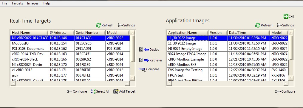 RT Application Deployment Utility with RT Targets and Application Images