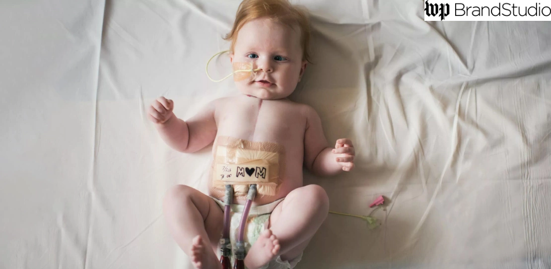 A baby awakens after surgery.