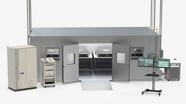 Exemple de laboratoire de test de batterie pour véhicules électriques avec des composants matériels et logiciels connectés