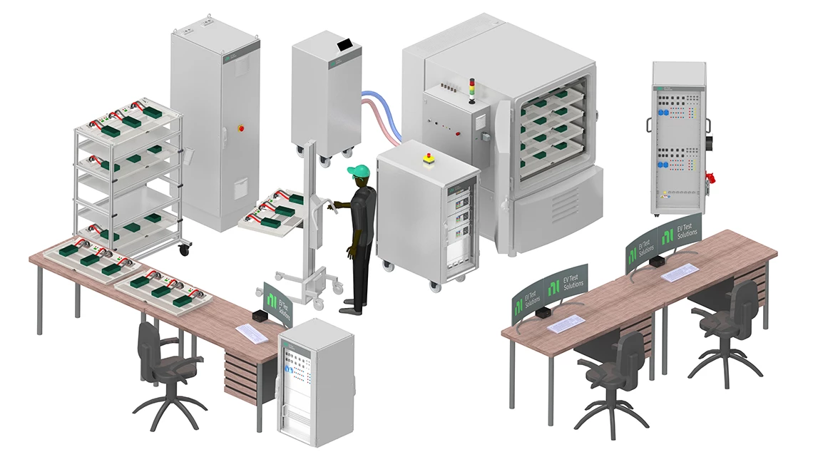 Représentation d'un ingénieur et d'un laboratoire EV Test Solutions