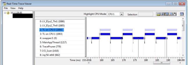 This execution trace shows threads associated with CPU 1.