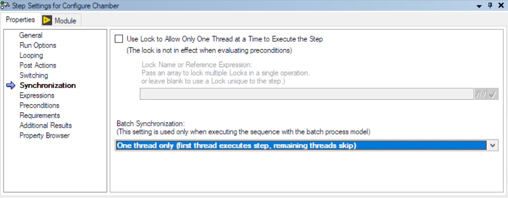 Use the Batch Synchronization to set the Configure Chamber step to only execute one thread.