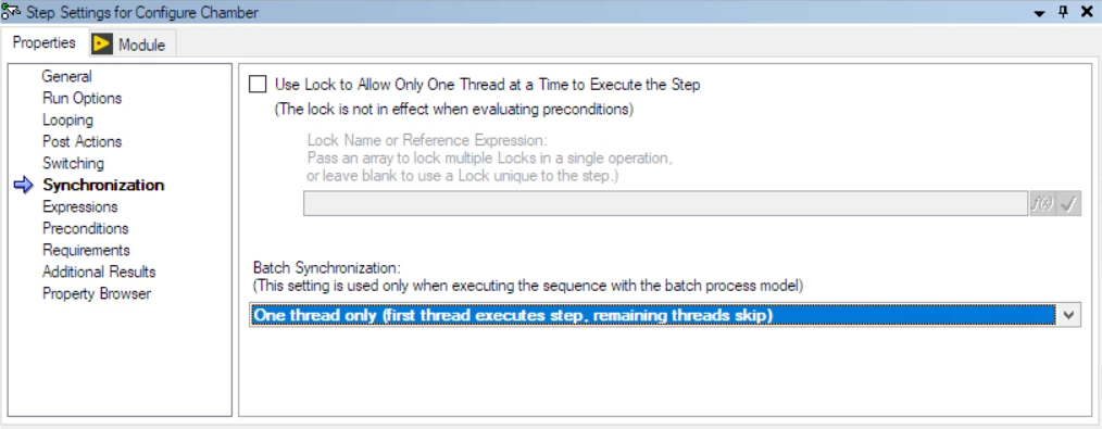 Use the Batch Synchronization to set the Configure Chamber step to only execute one thread.