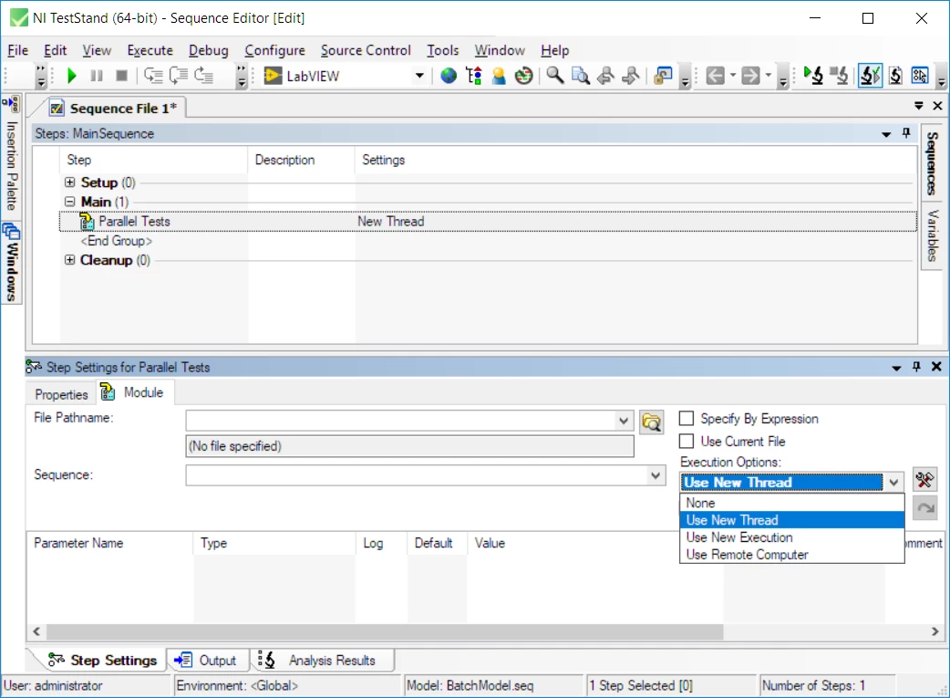 Configuring a sequence to be called in a new thread using step settings