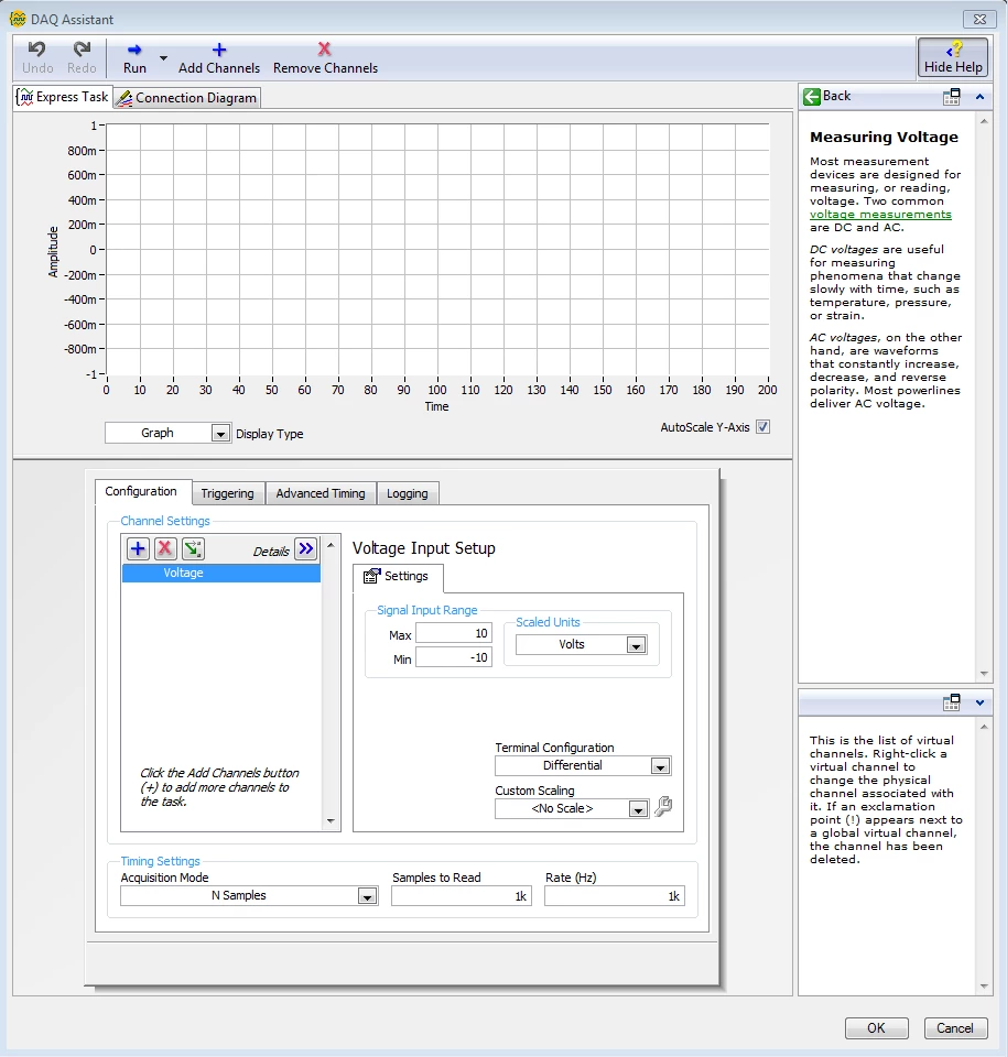 DAQ Assistant is configured to perform a finite strain measurement