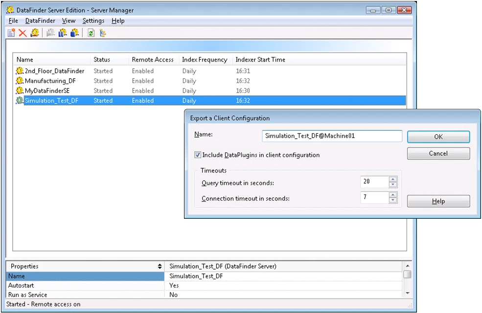 SystemLink TDM DataFinder Module을 사용하면 DataPlugin을 포함하는 설정을 반출해 클라이언트 컴퓨터를 쉽게 설정할 수 있습니다.