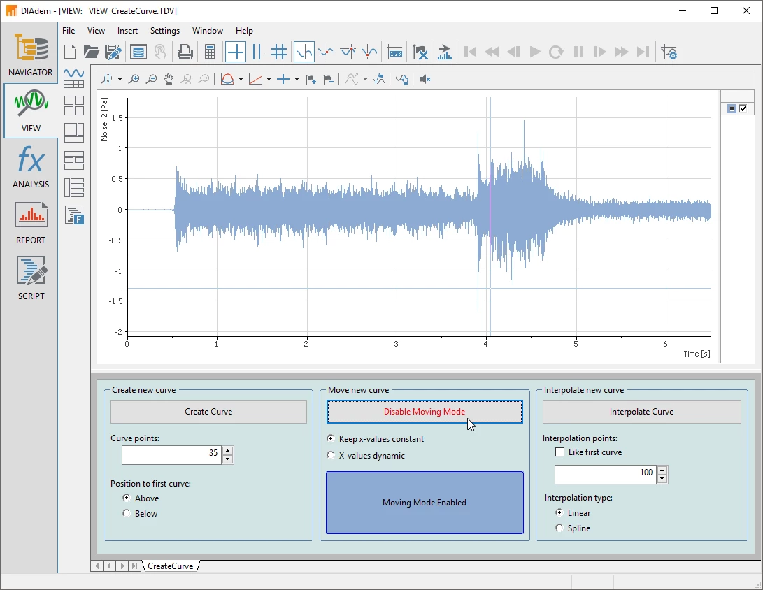 An included DIAdem example demonstrating a custom dialog box integrated into the DIAdem VIEW panel