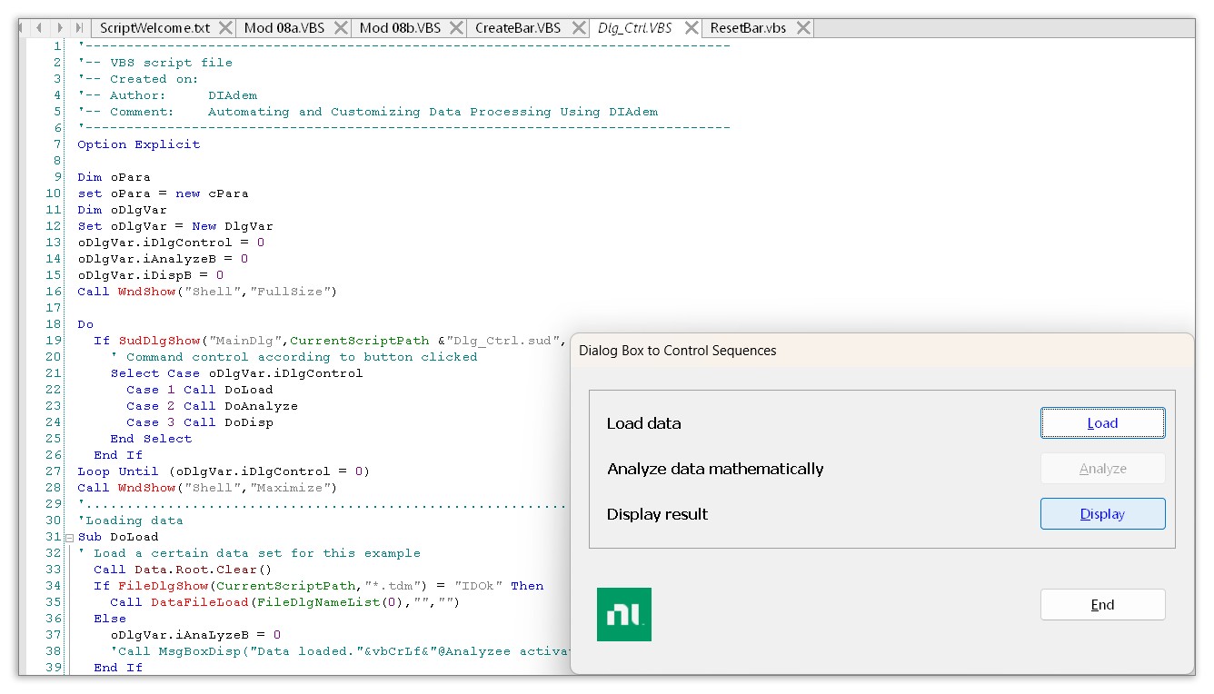 Cuadros de diálogo personalizables en DIAdem 