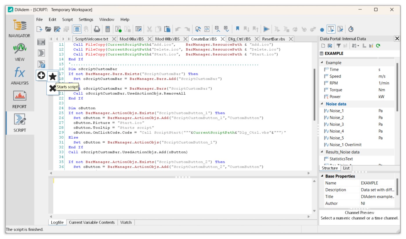Barra de herramientas de usuario DIAdem personalizada 