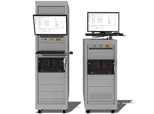 Front view of IEC 61340-5-1 compliant racks in 24U and 40U form factors