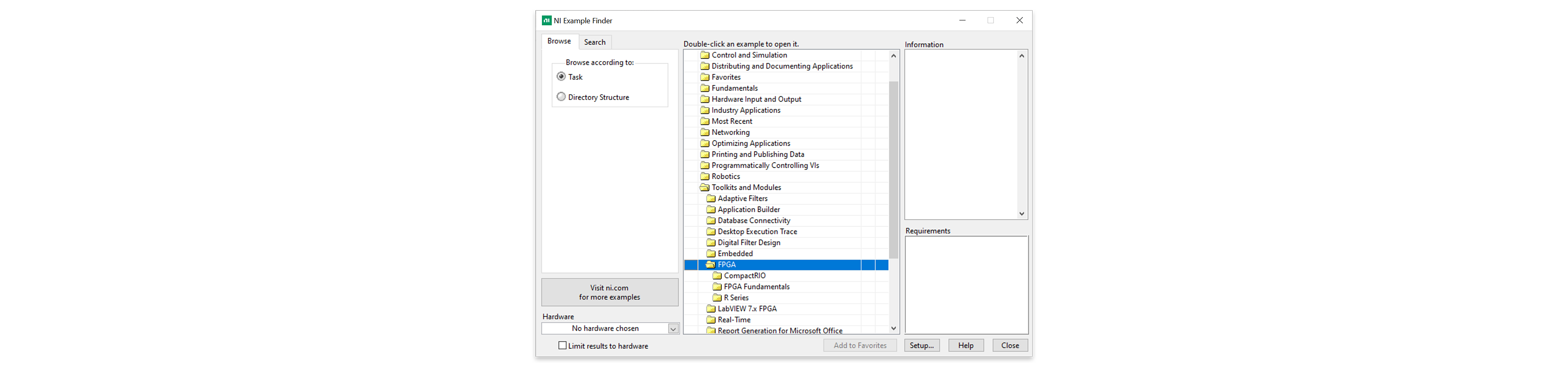 LabVIEW FPGA Module UI para encontrar ejemplos en el producto