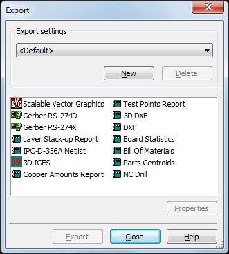 Export dialog box
