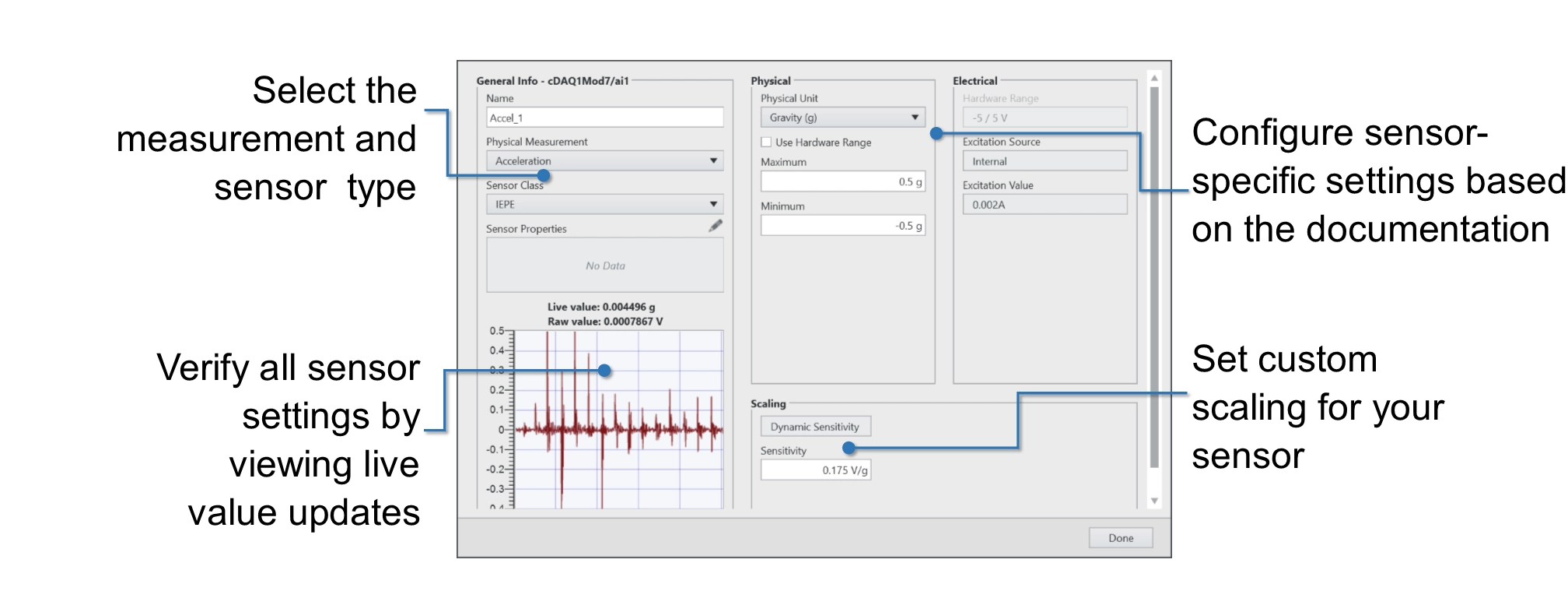 The FlexLogger General Info window helps you configure a vibration measurement.